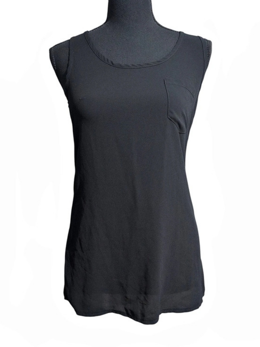 Zara Black Sleeveless Pocket Tank Top Scoop Neck Size Small